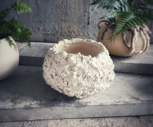 白い陶器のダンスポット/白亜紀の恐竜の卵の植木鉢-ホワイト隕石