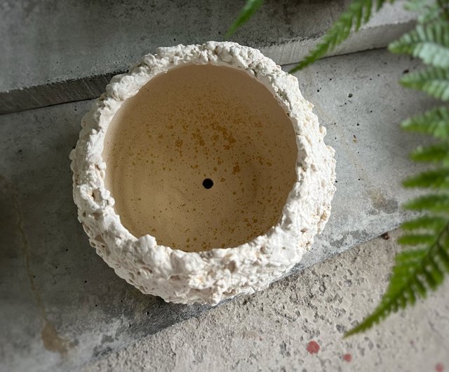 白い陶器のダンスポット/白亜紀の恐竜の卵の植木鉢-ホワイト隕石