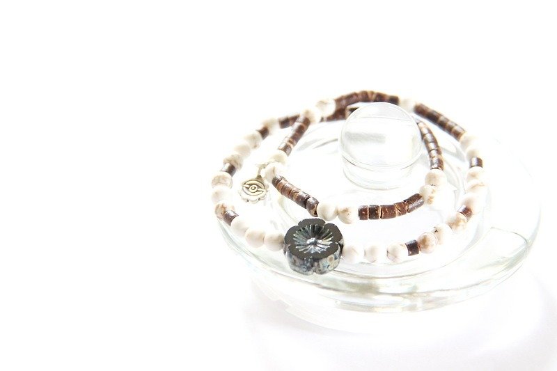 Fashion Energy Jewelry Series - White Marble Coconut Wood Beads Double Ring Bracelet 2 - สร้อยข้อมือ - กระดาษ ขาว