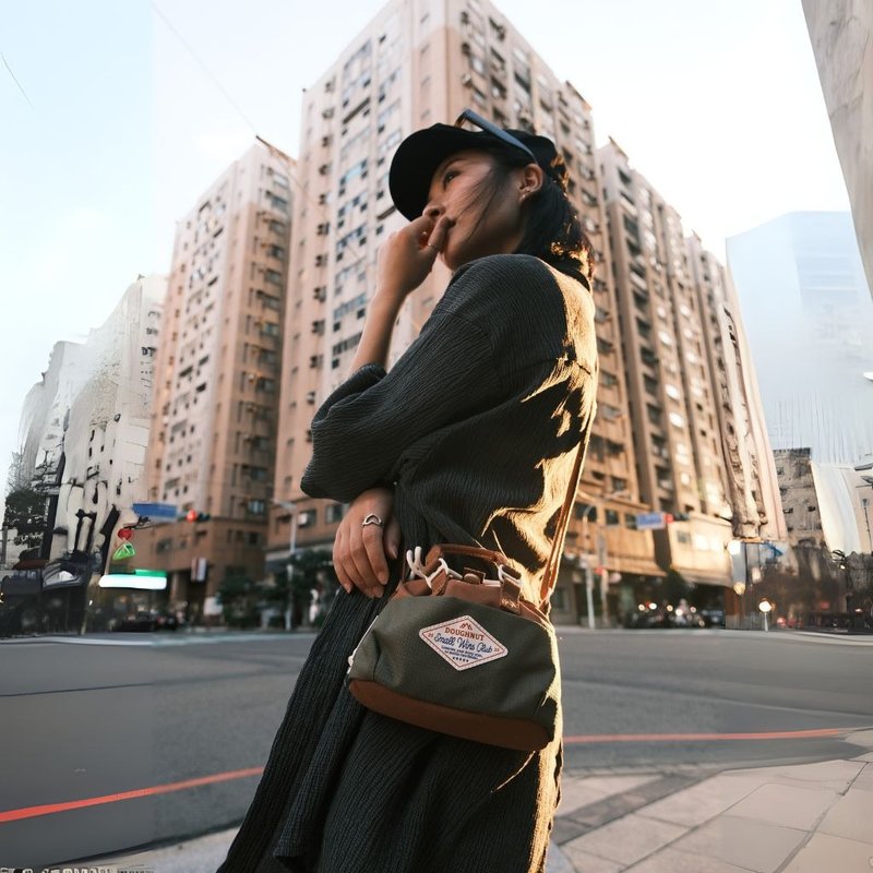 【DOUGHNUT】Small Dumpling Bag Crossbody Bag Shoulder Bag Phone Bag - Mushroom x Military Green MNS - กระเป๋าแมสเซนเจอร์ - เส้นใยสังเคราะห์ สีเขียว