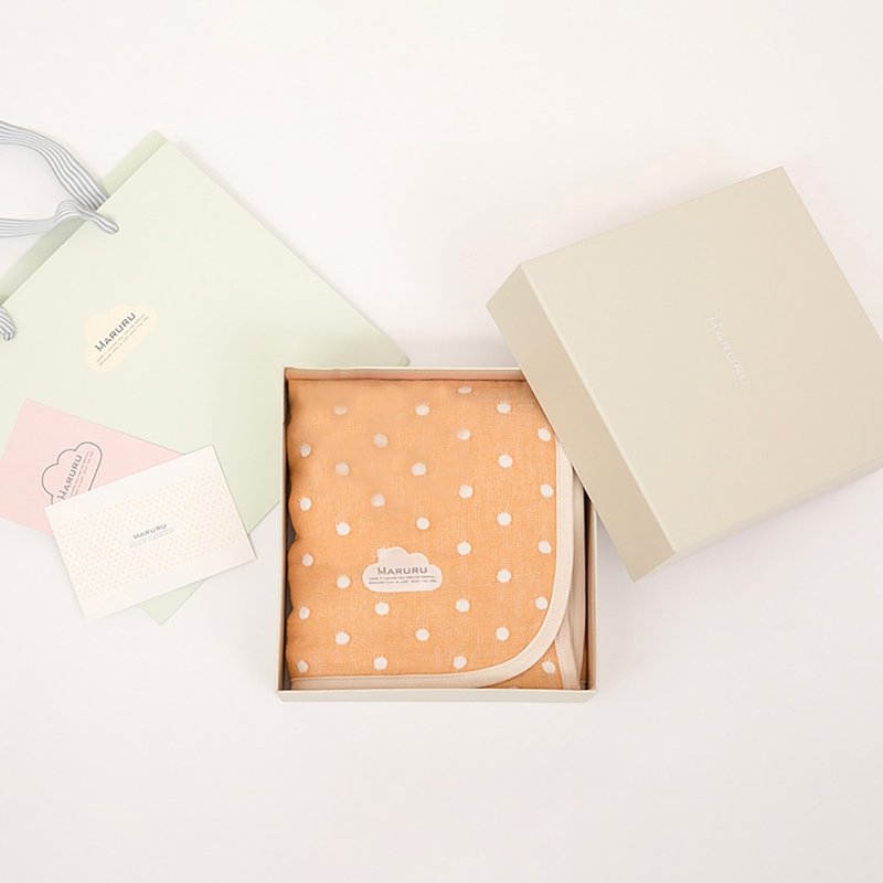 [Gift box set] Japanese-made six-layer gauze quilt - Dot Orange (S/M) [Newborn gift/birth gift] - Baby Gift Sets - Cotton & Hemp Orange