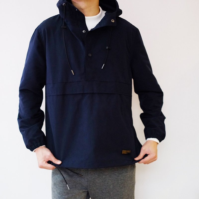防撥水機能風衣 Water Resistant Anorak Jacket /套頭/秋冬大衣 - 西裝外套 - 棉．麻 藍色