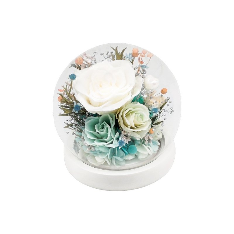 Crystal Glass Sphere Decoration - Green Mountain and Water - Dried Flowers & Bouquets - Plants & Flowers White