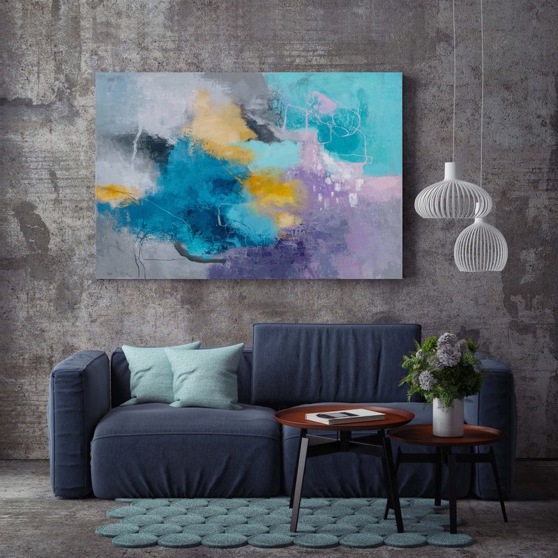 Blue Lilac Painting |  Blue Lilac Abstract | Blue Lilac Art | Spring Cloud - 壁貼/牆壁裝飾 - 棉．麻 藍色