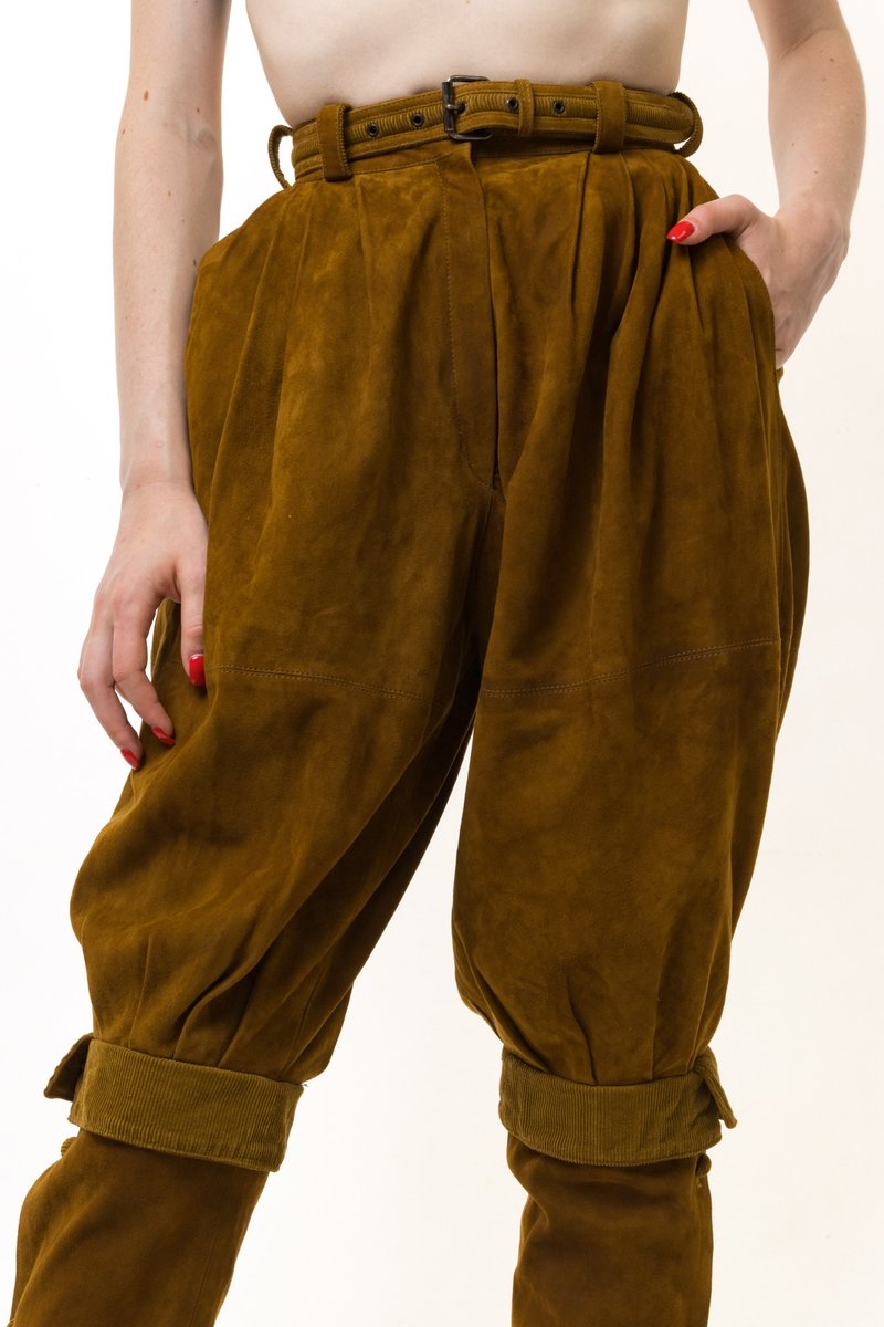 1981 Vintage Gianni Versace High-waisted Brown Balloon Pants 5914 - 女長褲 - 真皮 咖啡色