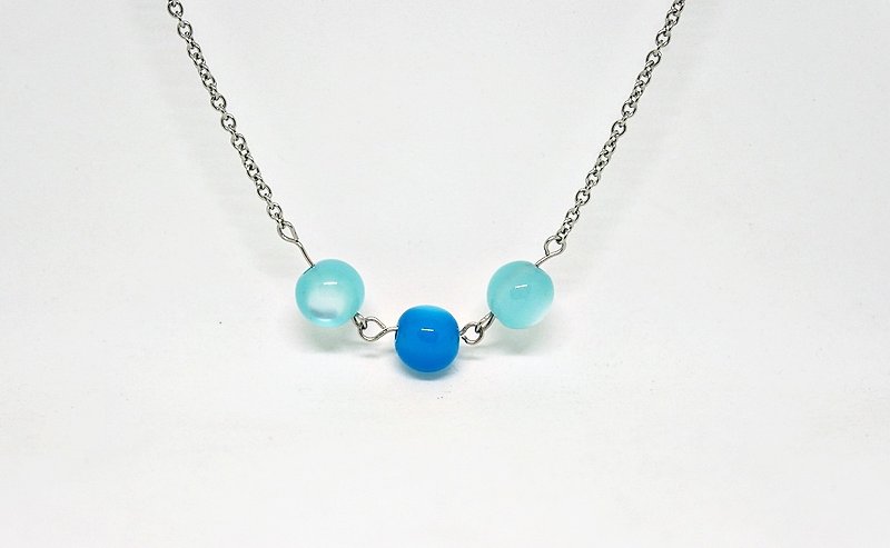 Natural stone necklace * X stainless steel blue cross between * - สร้อยคอ - เครื่องเพชรพลอย สีน้ำเงิน