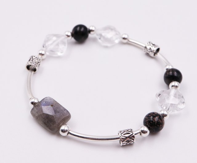  Snowflake Obsidian Labradorite Bracelet, Dragonfly Symbolism,  New Beginnings Personal Transformation : Handmade Products