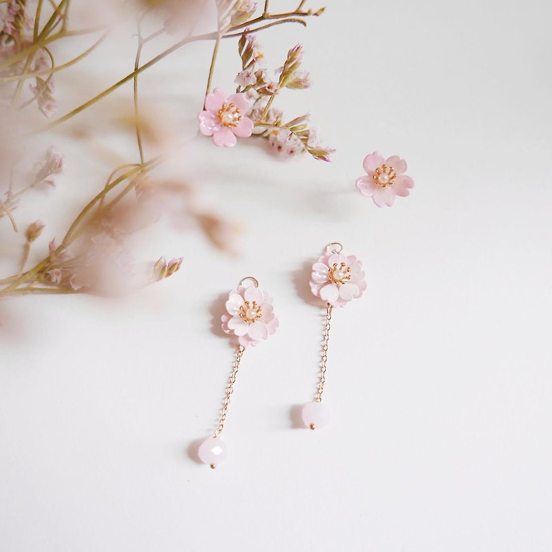 Elephant Sakura String Earrings - Earrings & Clip-ons - Other Metals Pink