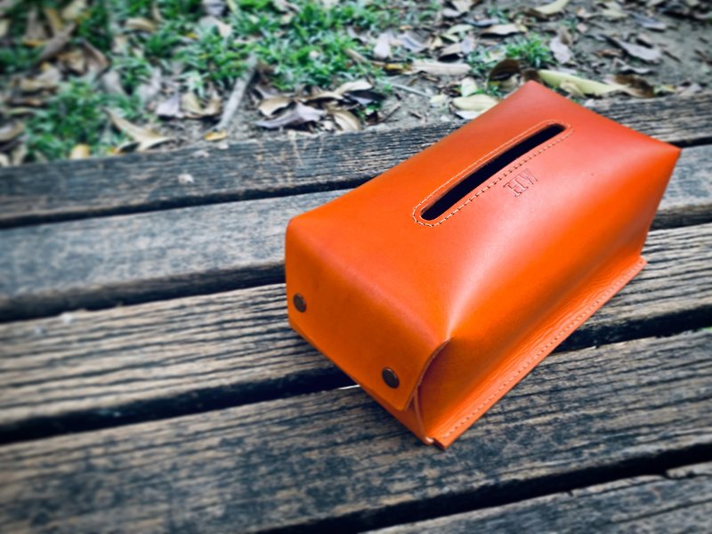 衛生紙盒版植鞣皮套 - 裝飾/擺設  - 真皮 橘色