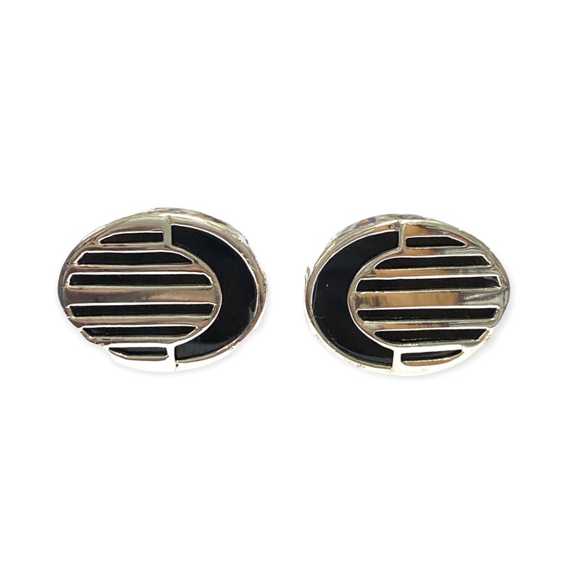 Perfectly Sculptured Wedding Cufflinks For Groom 925 Sterling Silver - 袖扣 - 純銀 黑色