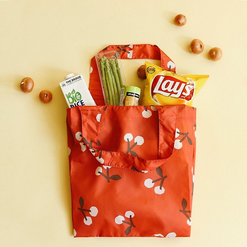 Folding shopping bag shoulder bag L-04 cherry red, E2D16036 - กระเป๋าถือ - เส้นใยสังเคราะห์ สีแดง