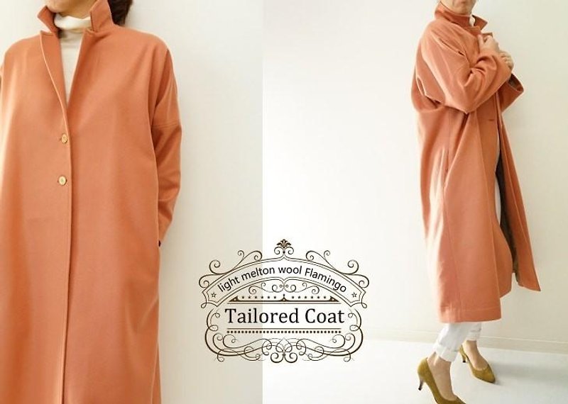 Light Melton wool (wool) Flamingo long length drop-shoulder tailored coat / Flamingo b23-2 - เสื้อแจ็คเก็ต - วัสดุอื่นๆ 