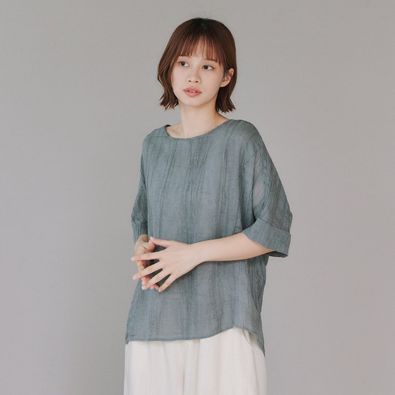 【Simply Yours】褶皺苧麻上衣 灰F - 女 T 恤 - 棉．麻 灰色