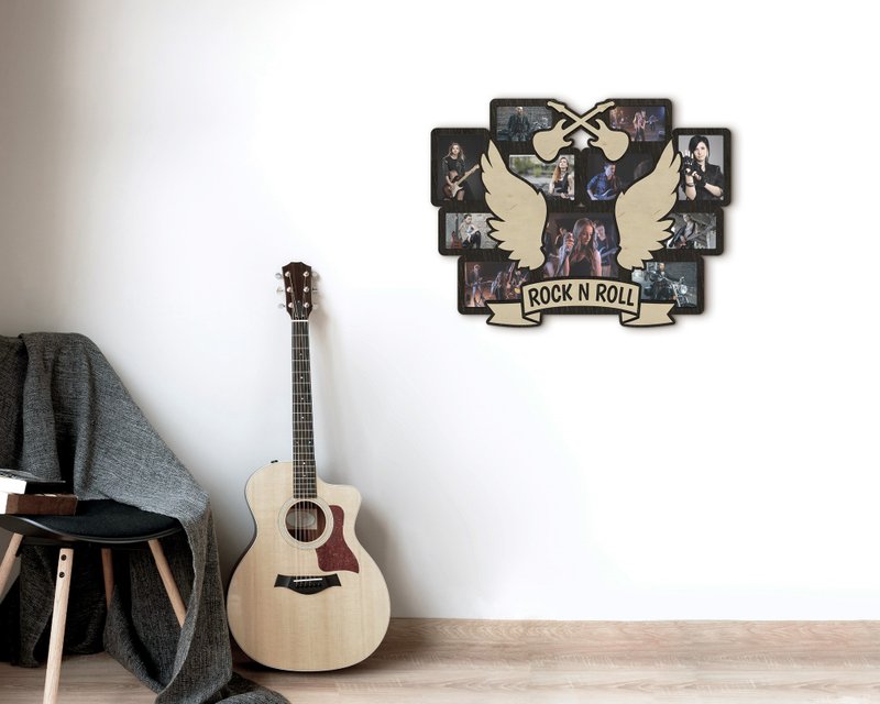 Rock and roll picture frame collage Music wall decor Engraved wall decor - Wall Décor - Wood Multicolor