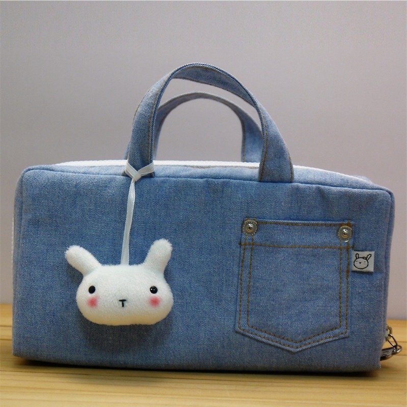 Bucute essential oil bag/cosmetic bag/popular item/denim/gift/bunny/cute/handmade/purple - Toiletry Bags & Pouches - Polyester Blue