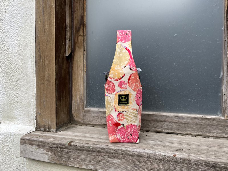 RuruRoad / Single handle drink bag-water bottle bag/Grandma’s Pink Apple - Handbags & Totes - Cotton & Hemp Pink