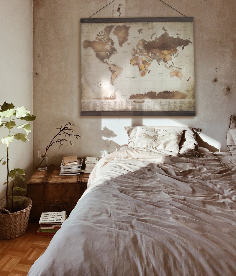 世界地圖畫布與木掛家居裝飾雜誌日記 Classicism - 牆貼/牆身裝飾 - 聚酯纖維 卡其色