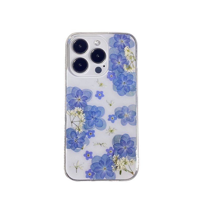藍色重瓣繡球 手工押花手機殼 適用於iPhone Samsung Sony Xiaomi - 手機殼/手機套 - 植物．花 
