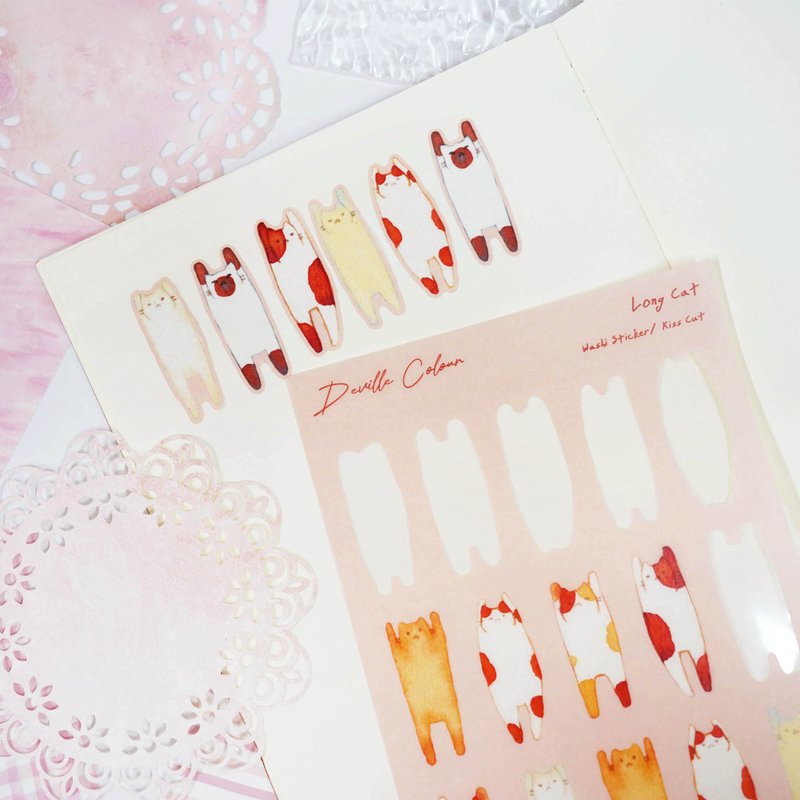 【Long Cat】Washi Sticker Sheet - Stickers - Paper Red