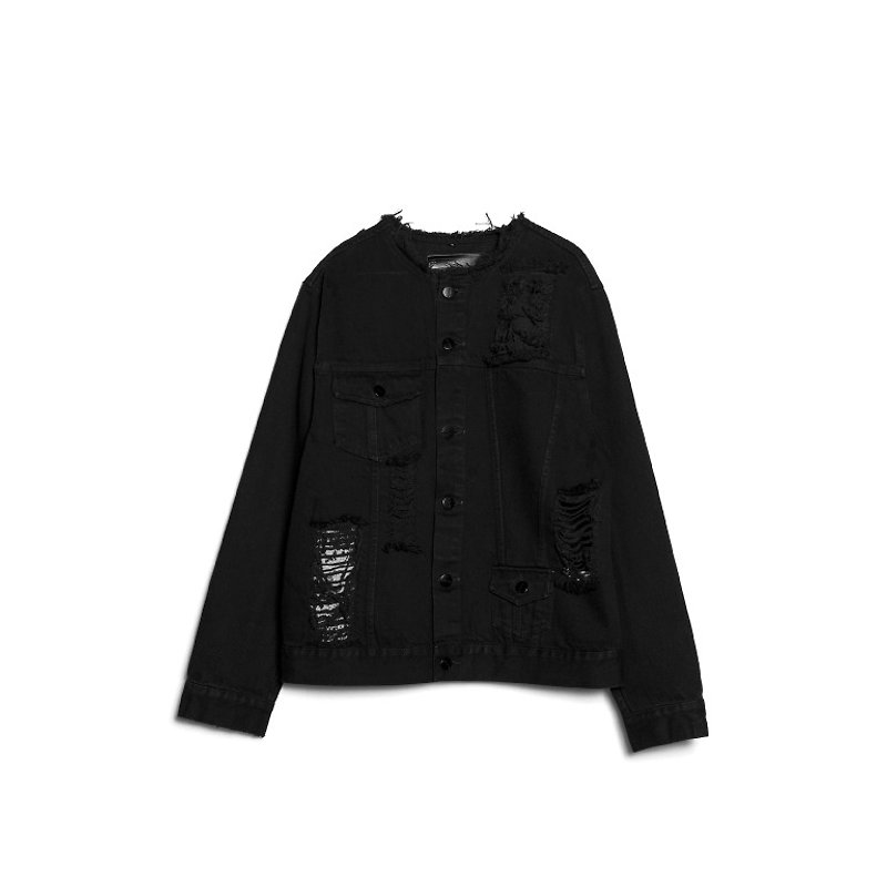 Damaged Denim Jacket - Men's Coats & Jackets - Cotton & Hemp Black
