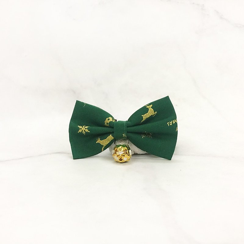 Christmas Classic-Green Bowknot Pet Decoration Collar Cat Small Dog Mini Dog - ปลอกคอ - ผ้าฝ้าย/ผ้าลินิน สีเขียว