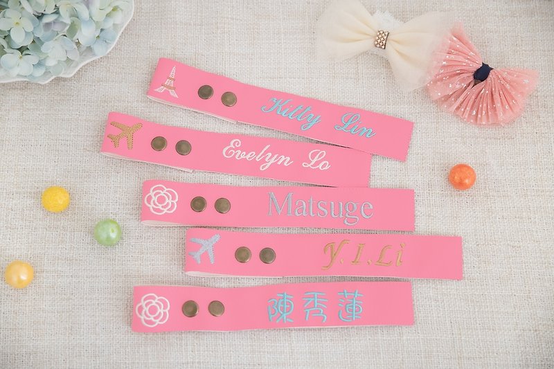 Customized luggage streamer (berry powder) - Luggage Tags - Genuine Leather Pink