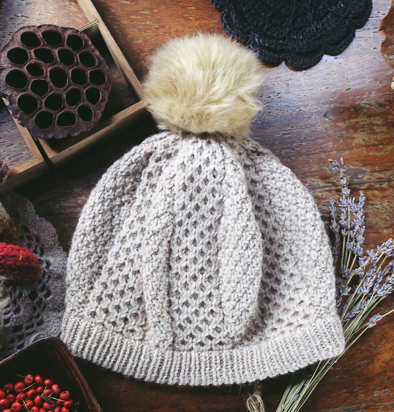ChiChi Handmade-Muffin Gabeli Hat-Knitted Woolen Hat - หมวก - ขนแกะ สีกากี