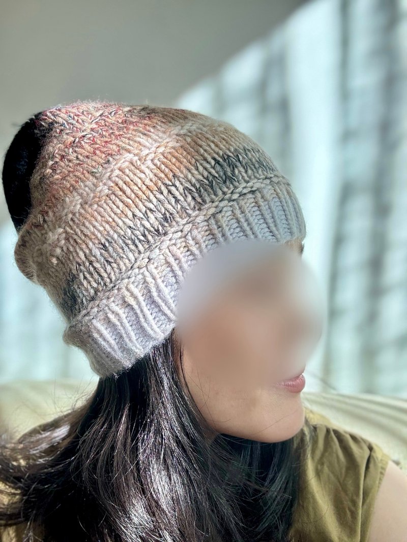 喀什米爾/精品/淺灰卡其純羊絨100%堆堆反折純羊毛帽子|北歐風格| - 帽子 - 羊毛 卡其色