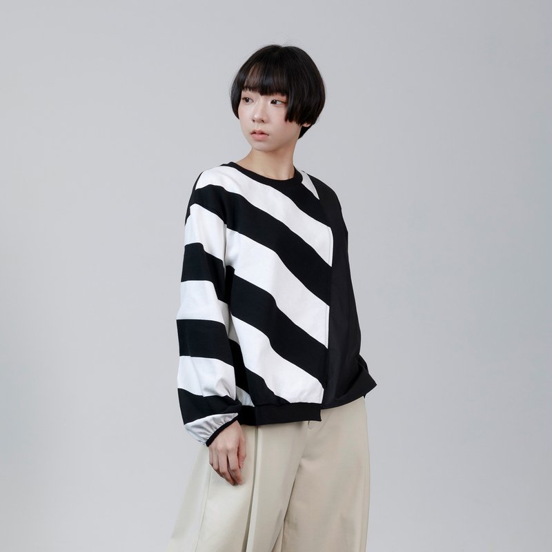 striped asymmetric panel top - เสื้อผู้หญิง - ผ้าฝ้าย/ผ้าลินิน สีดำ