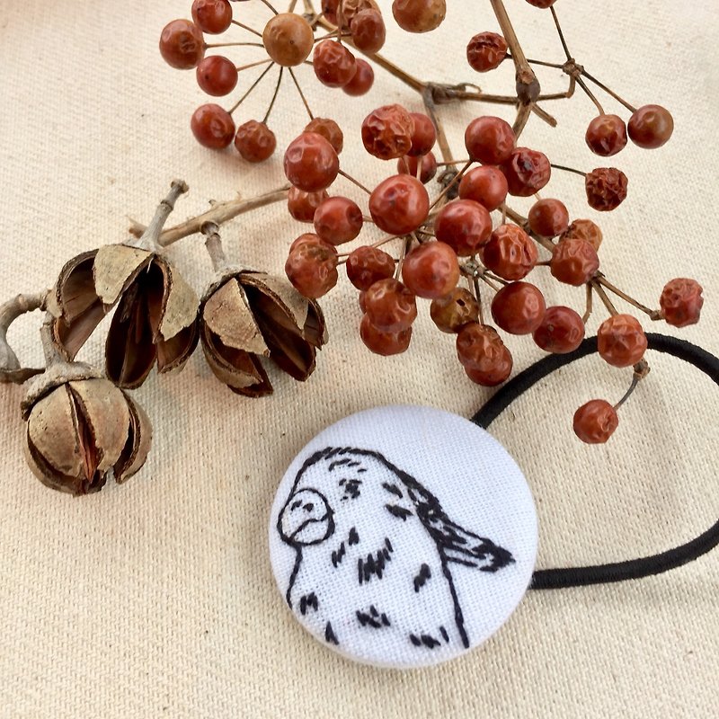 Hand embroidery * sketch line parrot dual-use hair circle - Hair Accessories - Thread Black