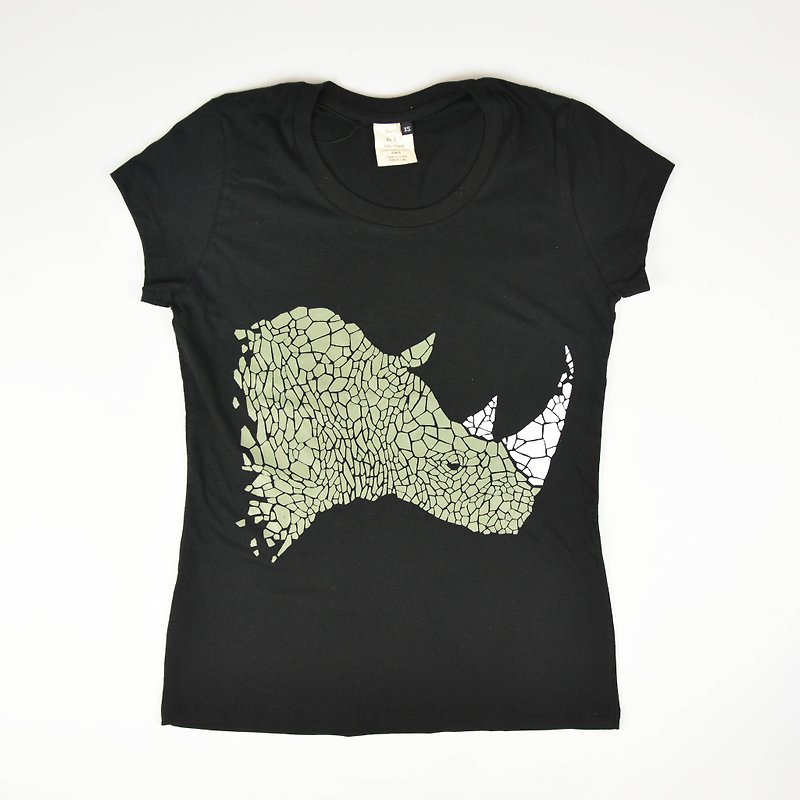 Organic T-shirt Rhinoceros _ Fair Trade - เสื้อยืดผู้หญิง - ผ้าฝ้าย/ผ้าลินิน สีดำ