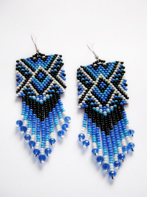 La Bella Luna 黑色藍色幾何吊墜耳環手工飾品女式禮物