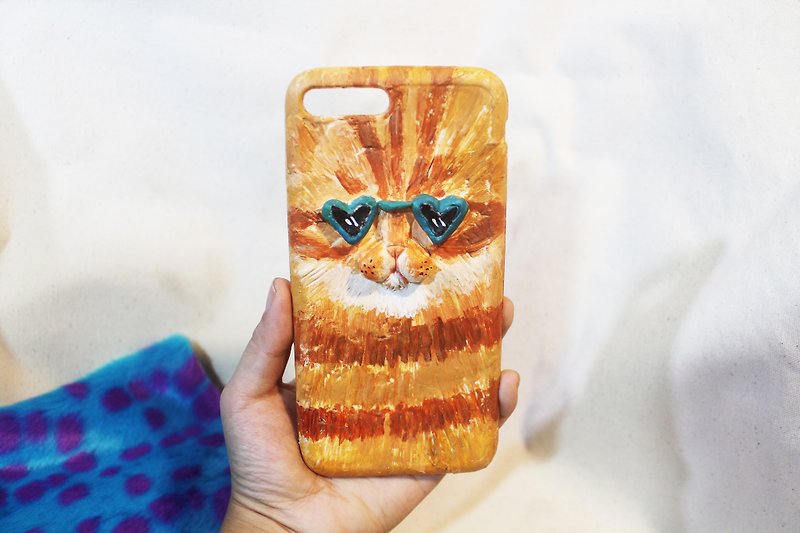 橘子貓戴墨鏡/立體手機殼/任何型號可客製化 - 手機殼/手機套 - 黏土 橘色
