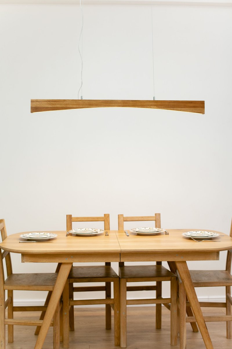 Wood Chandelier, Linear Pendant Light Fixture, Unique Hanging Lamp, Ceiling Lamp - 燈具/燈飾 - 木頭 