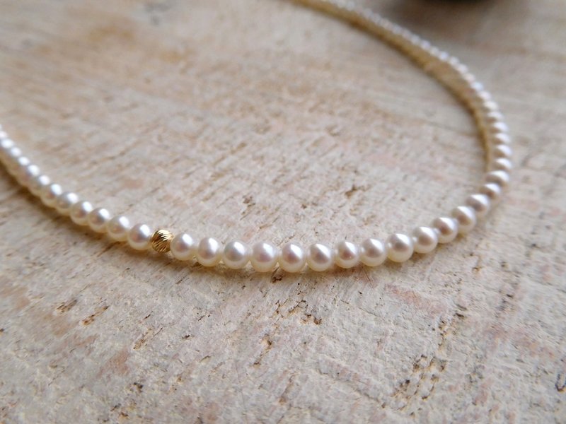 Pure 14k gold mini round pearl k gold ball necklace 3mm - สร้อยคอ - วัสดุอื่นๆ สีทอง