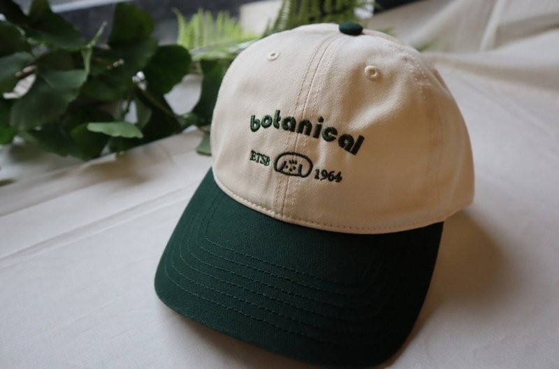 Botanical color block cap with 3D embroidered text - หมวก - ผ้าฝ้าย/ผ้าลินิน 