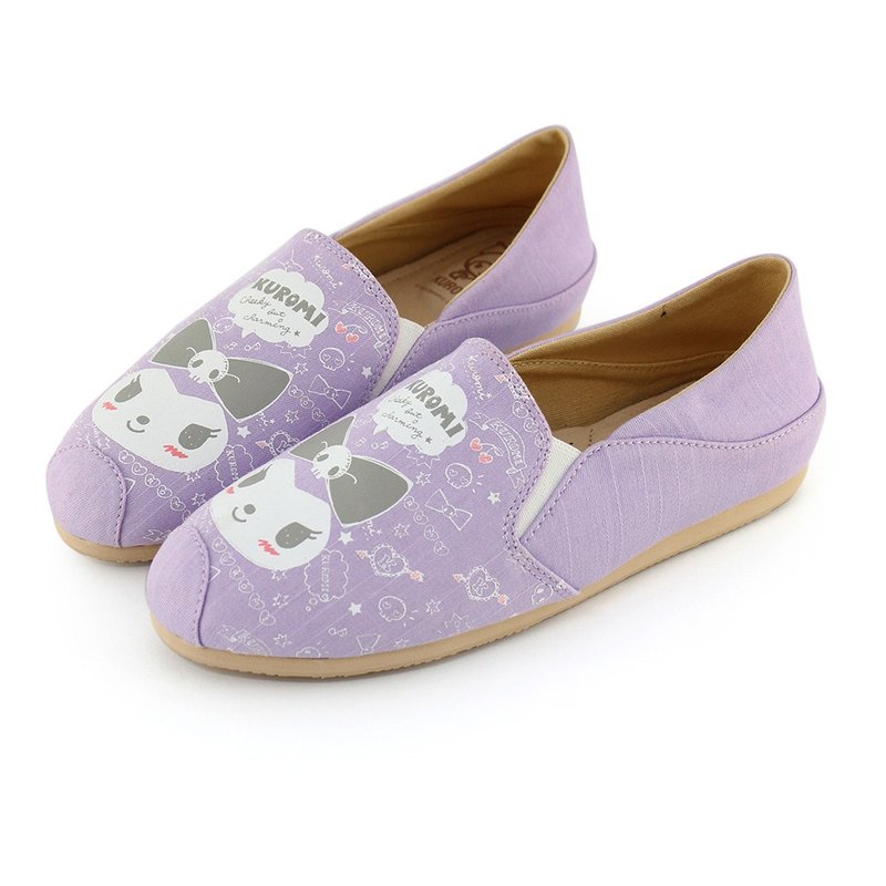 Kuromi Cool Mi Cute Face Series Sweet and Cool Print 2WAY Lazy Shoes Non-Bending Shoes Casual Shoes - Purple - รองเท้าลำลองผู้หญิง - ผ้าฝ้าย/ผ้าลินิน สีม่วง