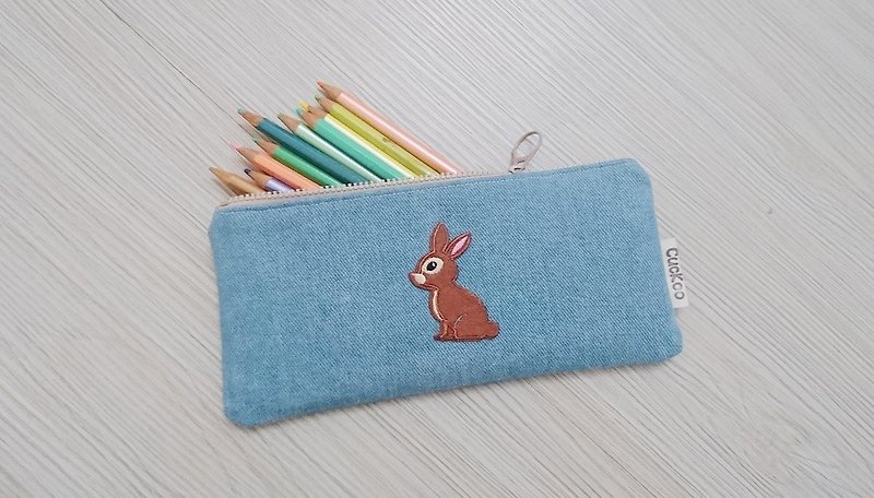 Embroidered Pencil Bag Stationery Denim Pencil Bag Tool Bag Storage Bag Rabbit Style - กล่องดินสอ/ถุงดินสอ - ผ้าฝ้าย/ผ้าลินิน 
