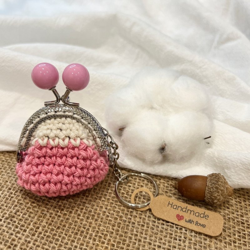 *[Color-matching style]*Macaron gold bag keychain-white and pink pendant/mineral bag/wedding souvenir - ที่ห้อยกุญแจ - ผ้าฝ้าย/ผ้าลินิน 