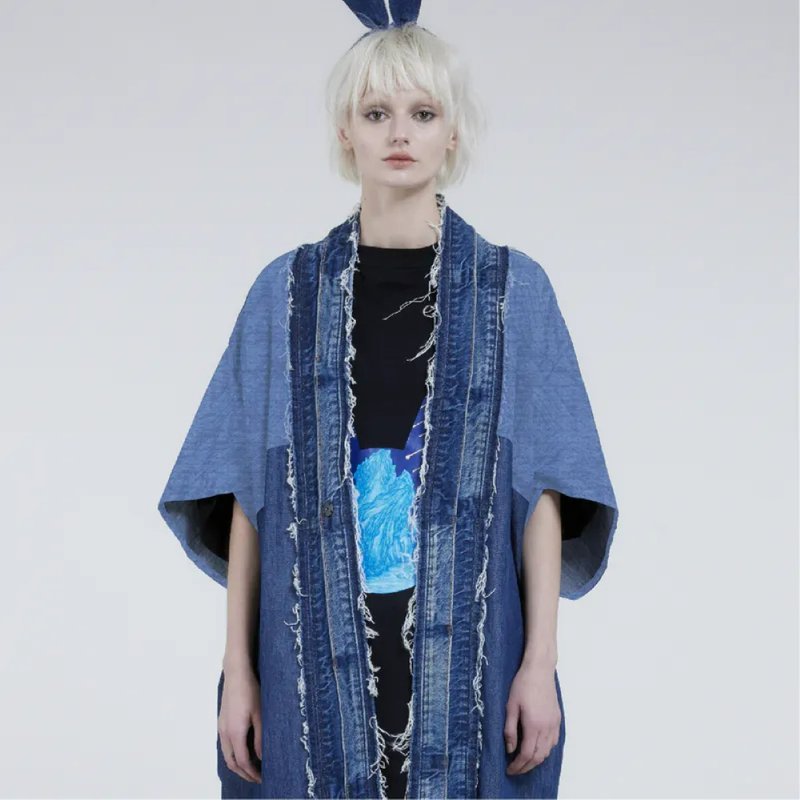 交叉袖長版kimono - 女大衣/外套 - 棉．麻 