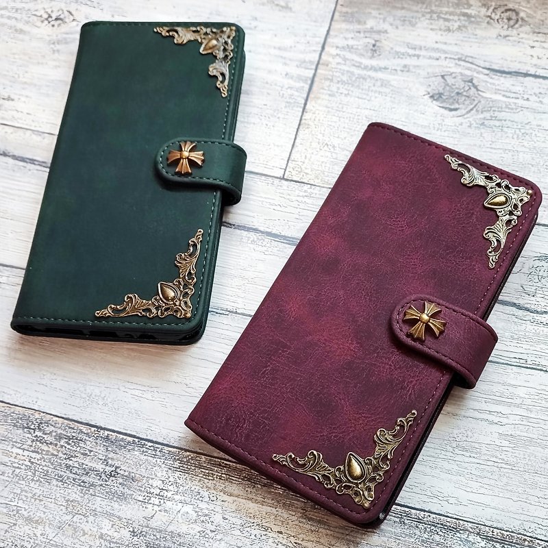 Vintage style smartphone case Compatible with iPhone 14 iPhone 12 Galaxy Xperia AQUOS - Phone Cases - Faux Leather Green