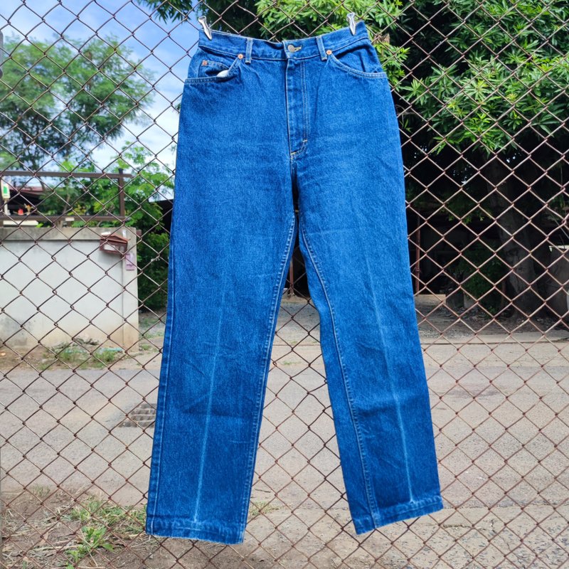 Vintage 70s Lee Riders Straight Leg Blue Denim Jeans Made in USA - กางเกงขายาว - ผ้าฝ้าย/ผ้าลินิน สีน้ำเงิน