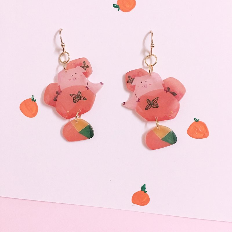 Persimmon  The most favorable auspices   Pig New Year Jewelry Earrings - Earrings & Clip-ons - Resin Red