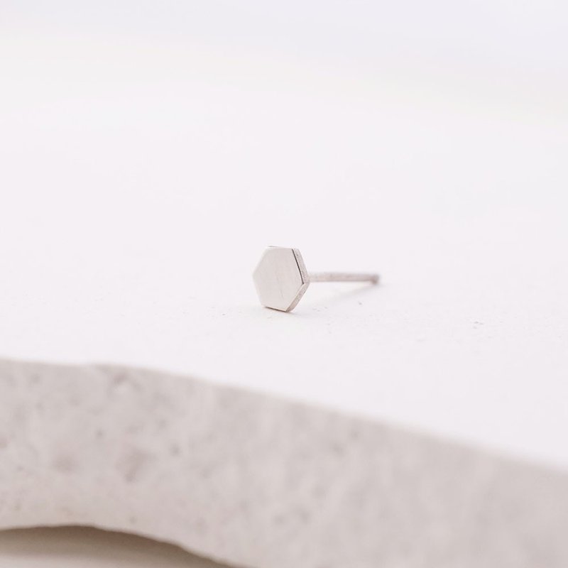 Simple design hexagonal sterling silver earrings (single entry) - Earrings & Clip-ons - Sterling Silver Silver
