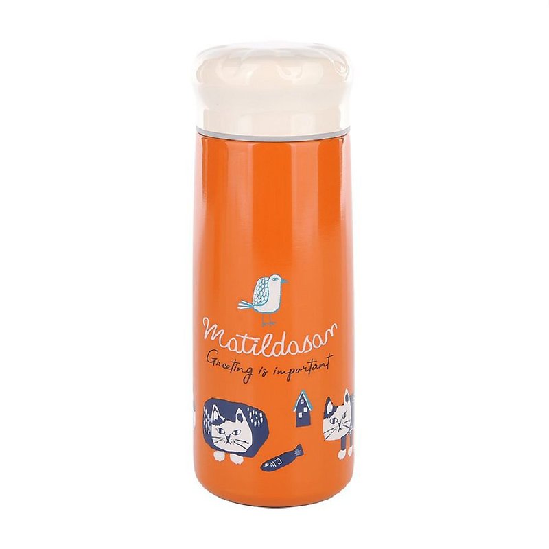 Kusuguru Japan Glasses Cat Stainless Steel Double Wall Vacuum Bottle 320ML Orange - กระบอกน้ำร้อน - สแตนเลส สีส้ม