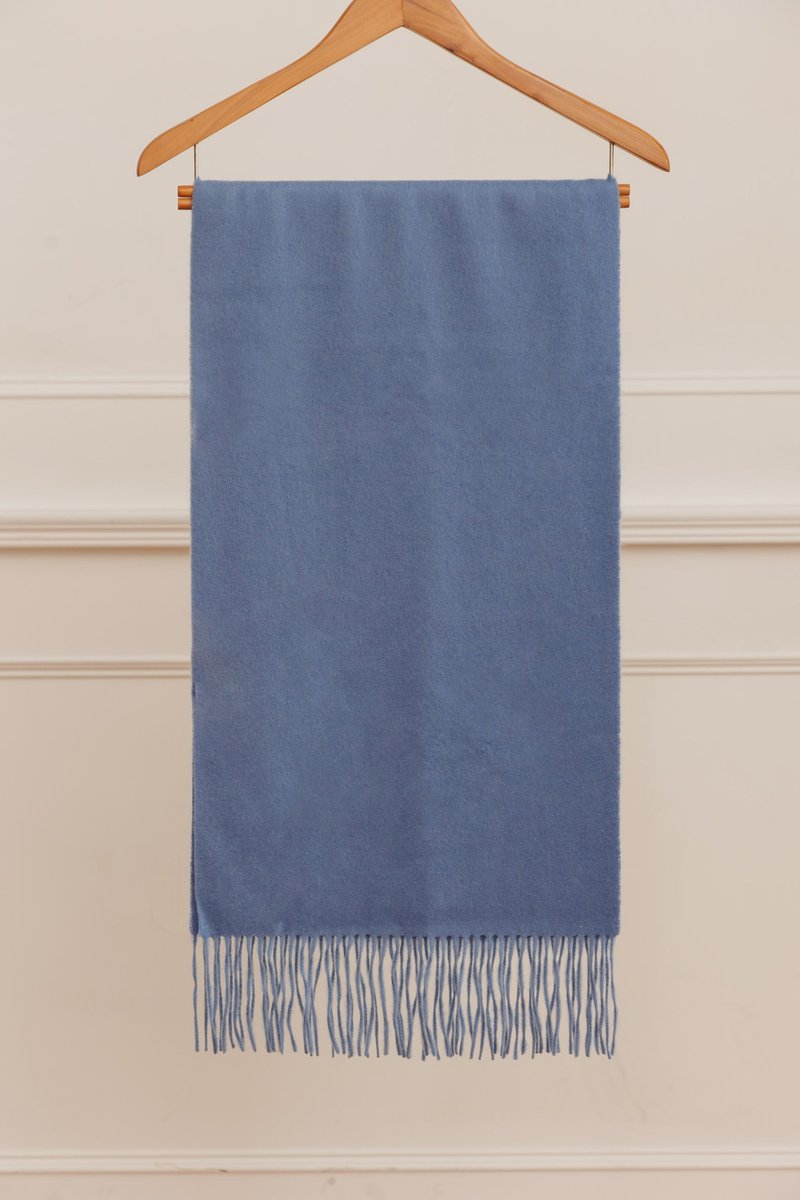 CASHMERE water rippled cashmere cashmere scarf | DENIM BLUE | - ผ้าพันคอถัก - ขนแกะ สีน้ำเงิน