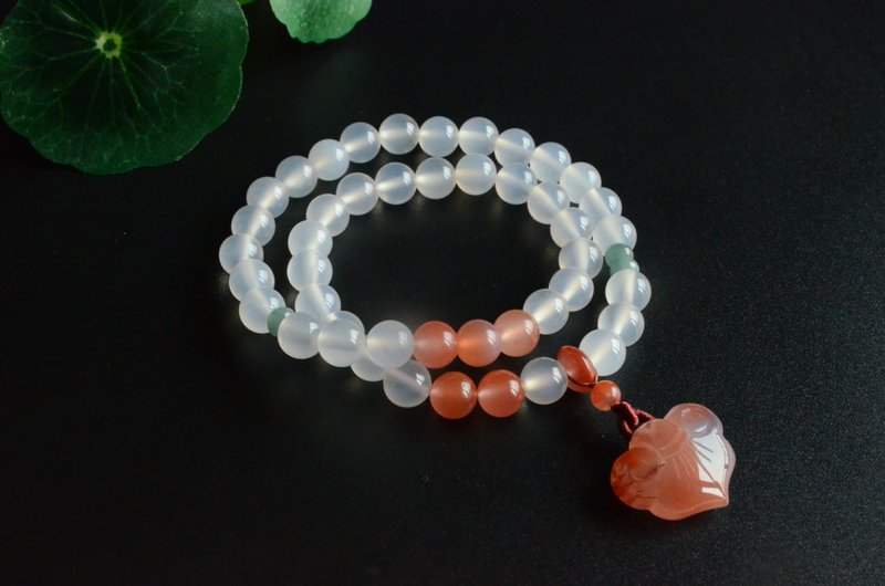 【Xinyi】Natural red lychee jelly double ring bracelet ice floating Ruyi - Bracelets - Gemstone 