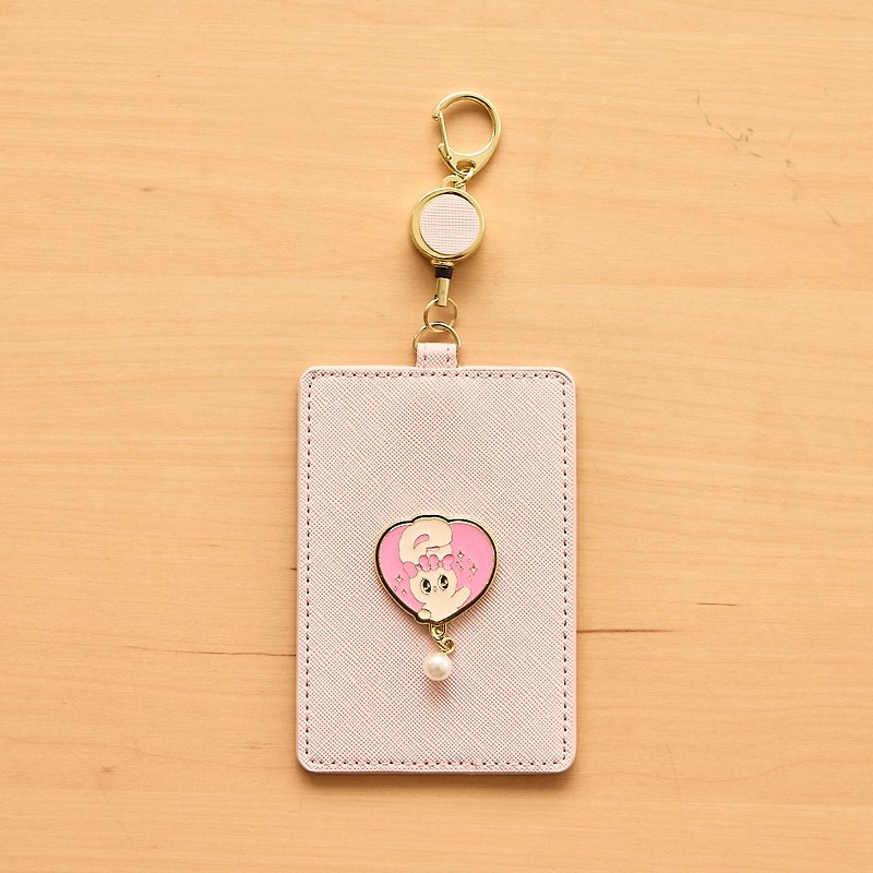 [Esther Bunny] Leather retractable ticket card holder 7-11 same style - ID & Badge Holders - Faux Leather Pink