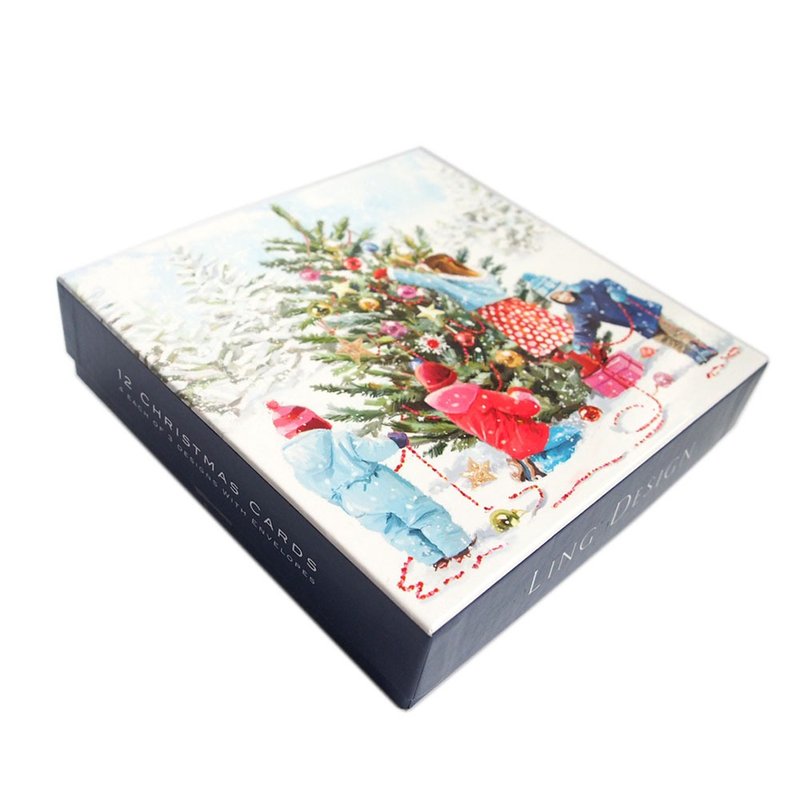 雪地佈置聖誕樹 耶誕盒卡12入【Ling Design-LD卡片 聖誕節系列】 - 卡片/明信片 - 紙 多色