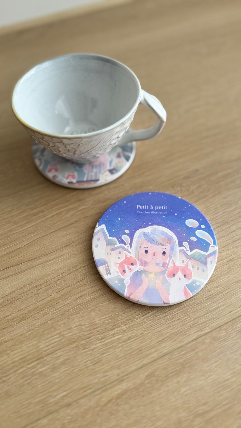 【現+預】多種插畫陶瓷吸水杯墊-Petit à petit系列 - 杯墊 - 陶 多色